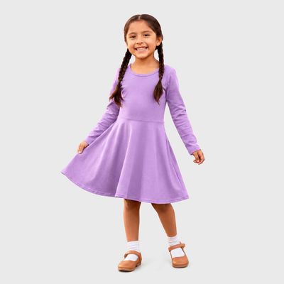 CITY THREADS CITY THREADS Girls Soft Jersey 100% Cotton Long Sleeve Skater Twirly Dress