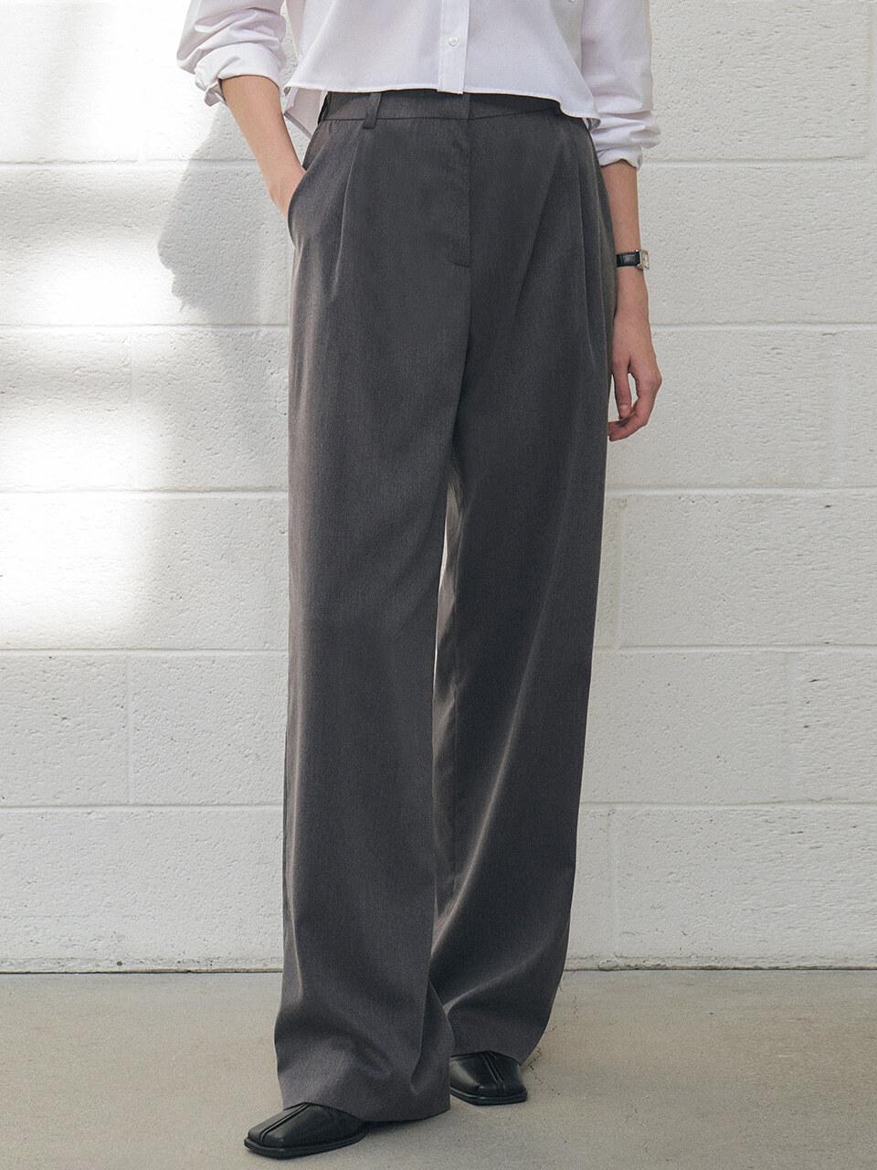 CITYBREEZE Basic One Tuck Wide Hidden Banding Slacks_Charcoal