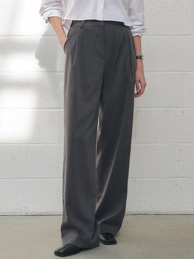 CITYBREEZE Basic One Tuck Wide Hidden Banding Slacks_Charcoal