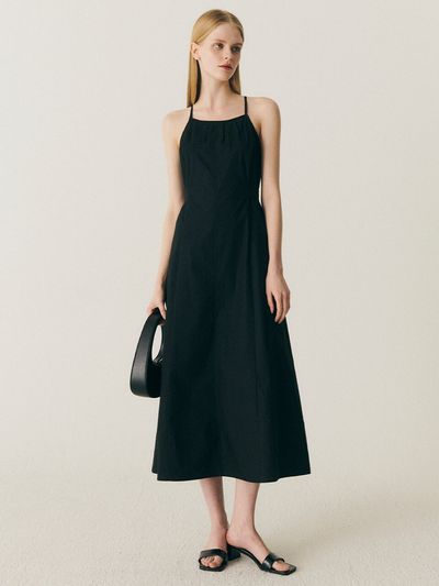 CITYBREEZE Halter Neck Long Dress (Black)