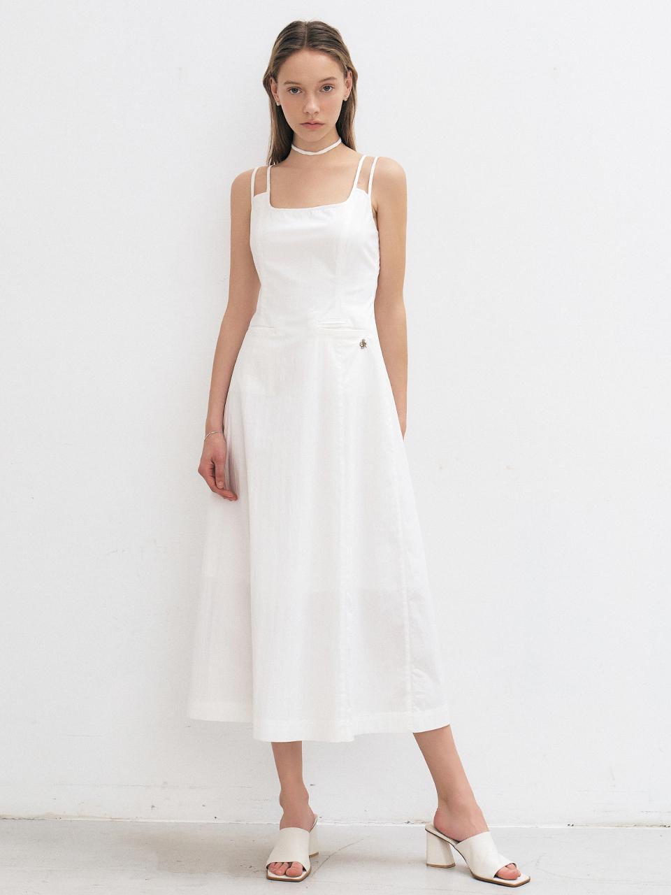 CITYBREEZE Nylon Strap Ribbon Long Dress_White