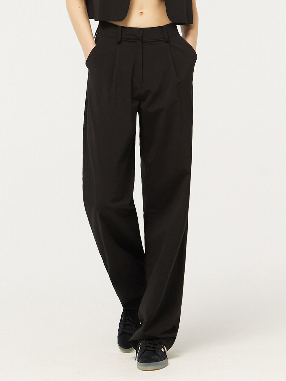 CITYBREEZE One Tuck Wide Summer Slacks_Black