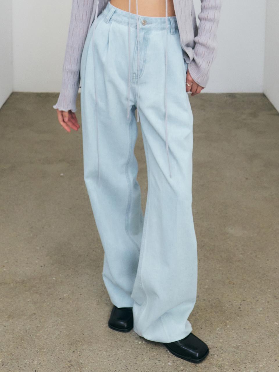 CITYBREEZE Tencel Two-Pleat Wide Denim Pants - Light Indigo