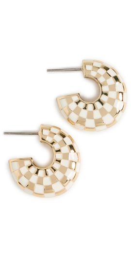 Clare V. Clare V. Le Hoop Earrings Gold/Cream Checker One