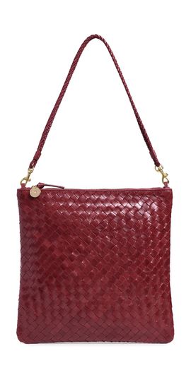 Clare V. Clare V. Medium Woven Diagonal Foldover Clutch Garnet One
