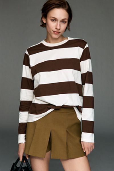 Clare V. Long-Sleeve Crew-Neck Shirt Top