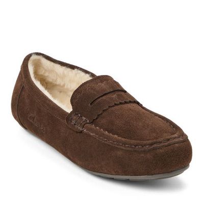 Clarks(r) Clarks(r) Suede Penny Loafer With Pinking Edge Detail Slippers