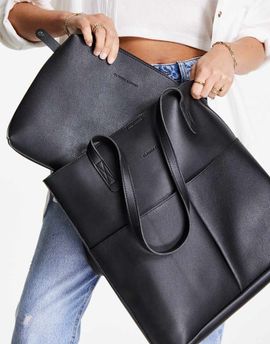 Claudia Canova Claudia Canova unlined two pocket tote bag with removable pouch in black