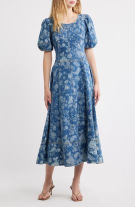 Cleobella Cleobella Charlie Floral Printed Denim Midi Dress