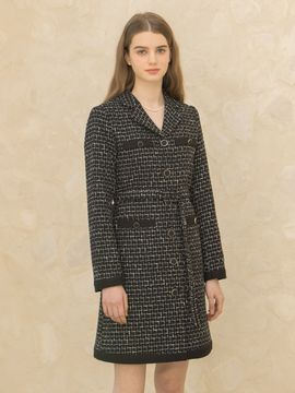 clet Collar Tweed Check Jacket Dress_Black