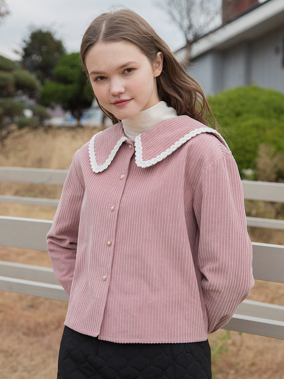clet Corduroy Collar Blouse_Pink