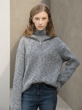 clet Loose Fit Zip Up Knit_Charcoal