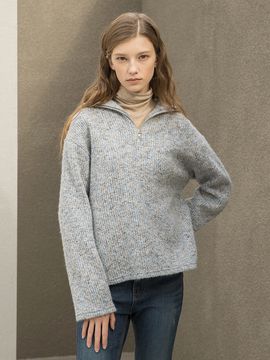 clet Loose Fit Zip Up Wool Knit_Sky
