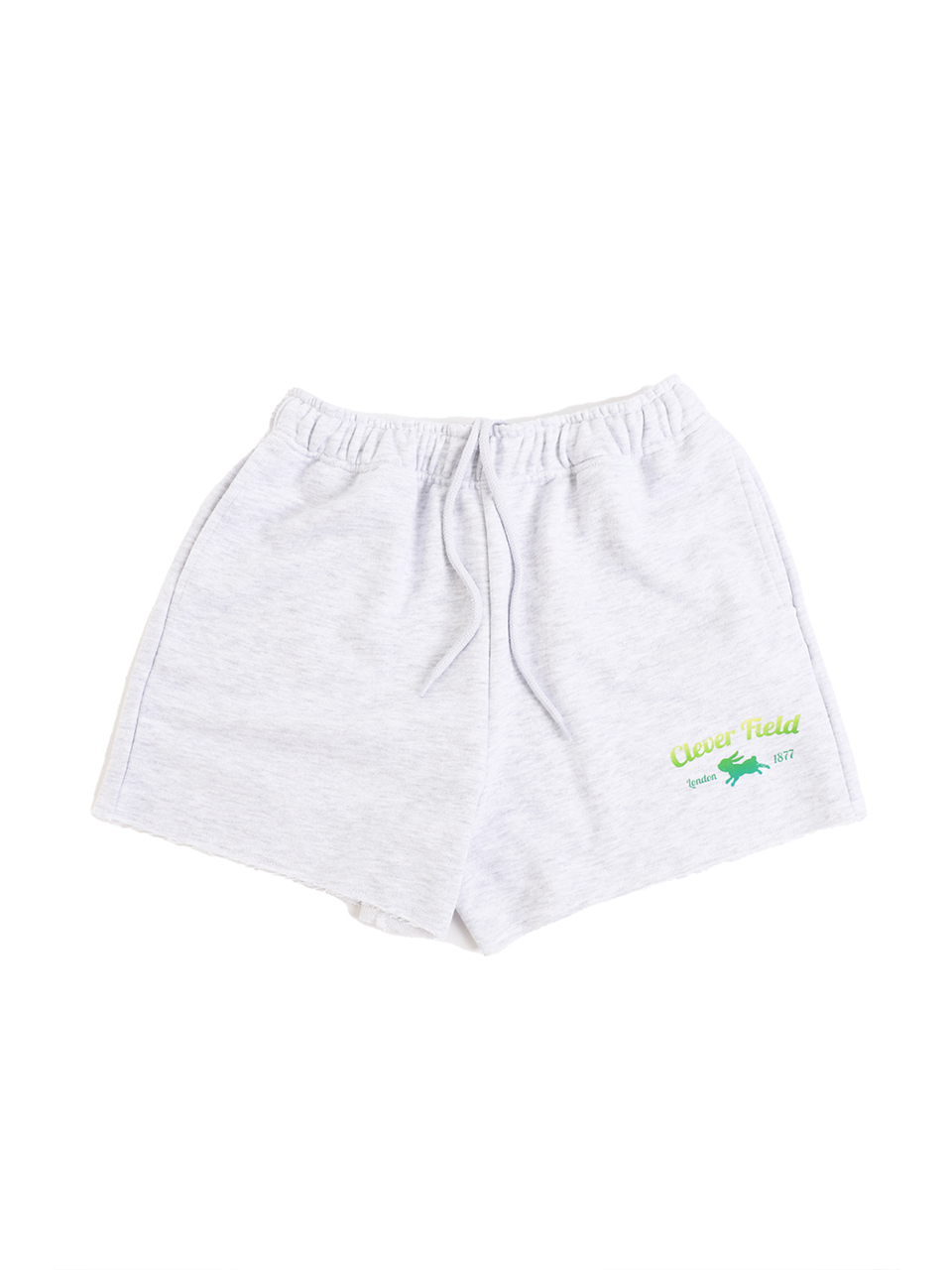 CLEVER FIELD Arch Logo Graphic Frayed Hem Sweat Shorts - Gray