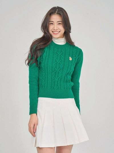 CLEVER FIELD Slim Fit Cable Knit Sweater _ Green