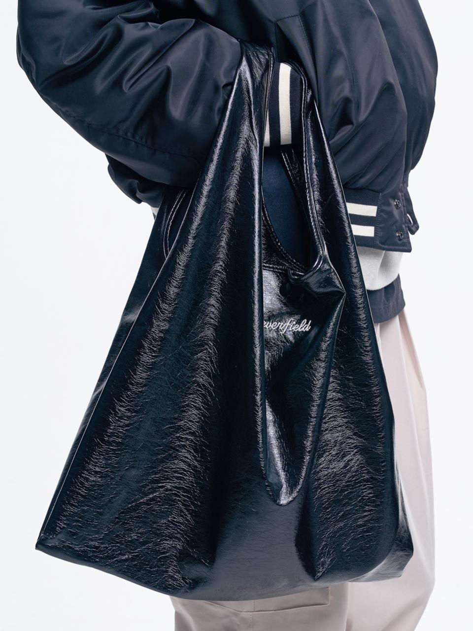 CLEVER FIELD Vegan Leather Embroidered Logo Tote Bag [Black]