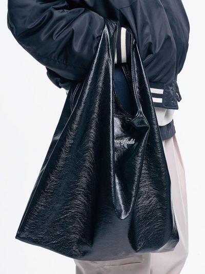 CLEVER FIELD Vegan Leather Embroidered Logo Tote Bag [Black]