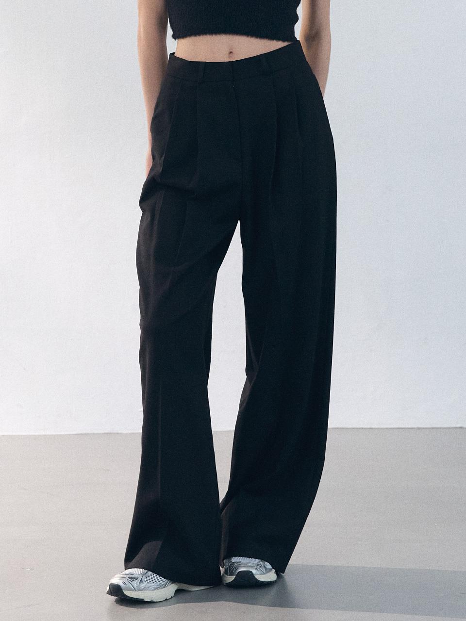 CLO`ET PINK Pintuck Wide Slacks [Black]