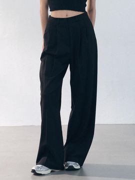 CLO`ET PINK Pintuck Wide Slacks [Black]