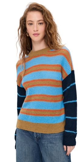Closed Closed Mixed Stripe Crew Neck Sweater Sky Blue