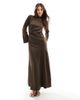 Closet London Closet London long sleeve satin drape maxi dress in chocolate-Red - 1