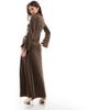 Closet London Closet London long sleeve satin drape maxi dress in chocolate-Red - 2