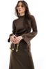 Closet London Closet London long sleeve satin drape maxi dress in chocolate-Red - 3