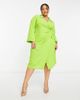 Closet London Plus Closet London Plus wrap shirt midi dress in lime-Green - 4