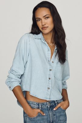 Cloth & Stone Cropped Denim Buttondown Shirt