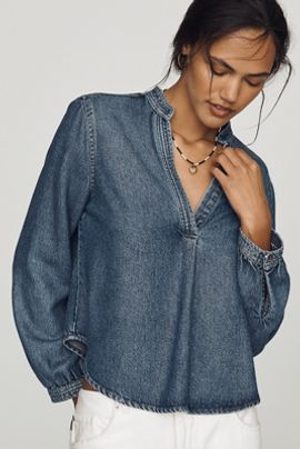 Cloth & Stone Denim Henley Shirt Top