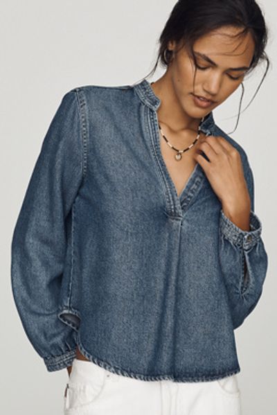 Cloth & Stone Denim Henley Shirt Top