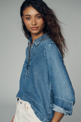 Cloth & Stone - Zip-Front Denim Shirt Top