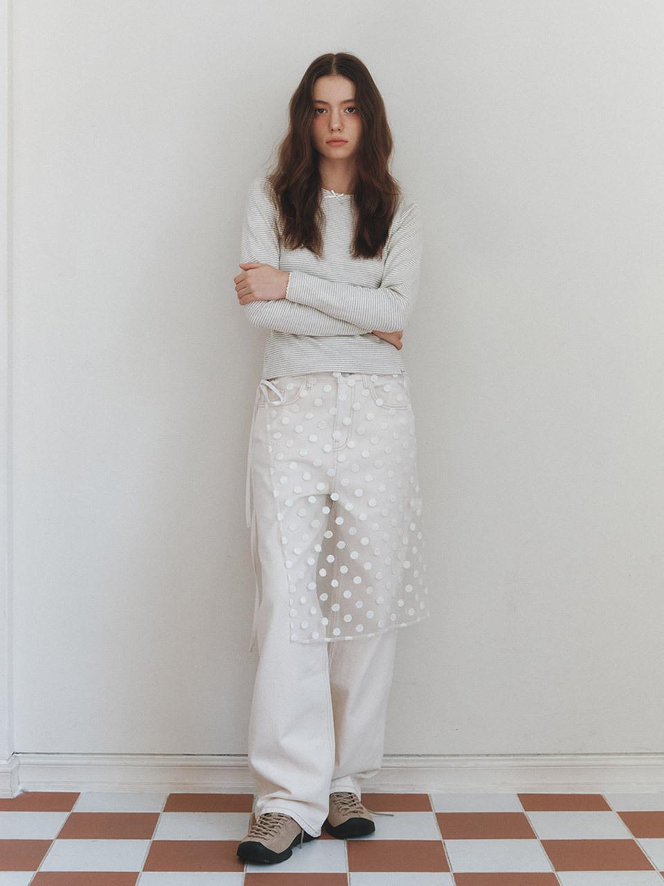 CLUNY Dot Pattern Wrap Skirt [White]