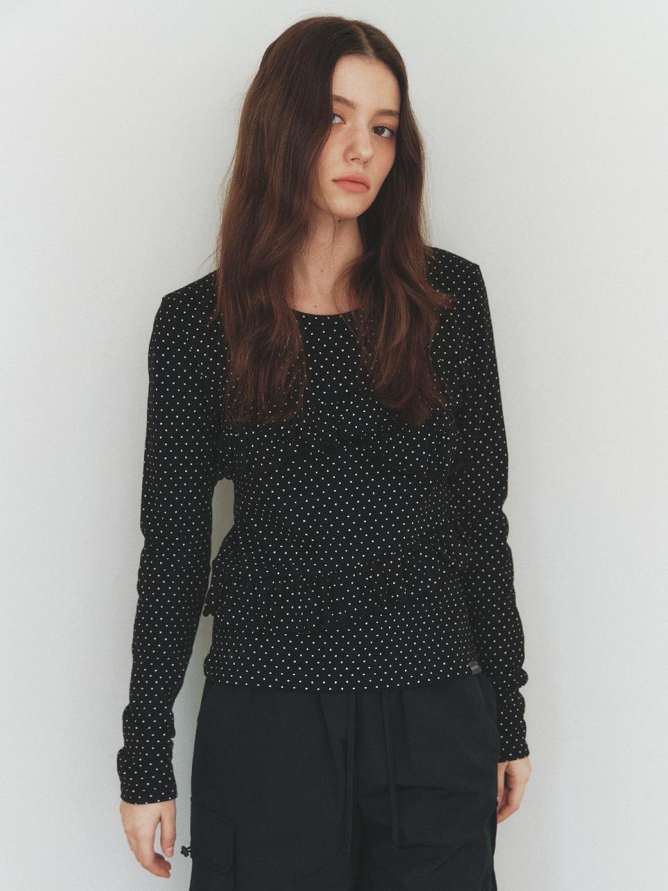 CLUNY Frill Lace Dot Long Sleeve T-Shirt [Black]
