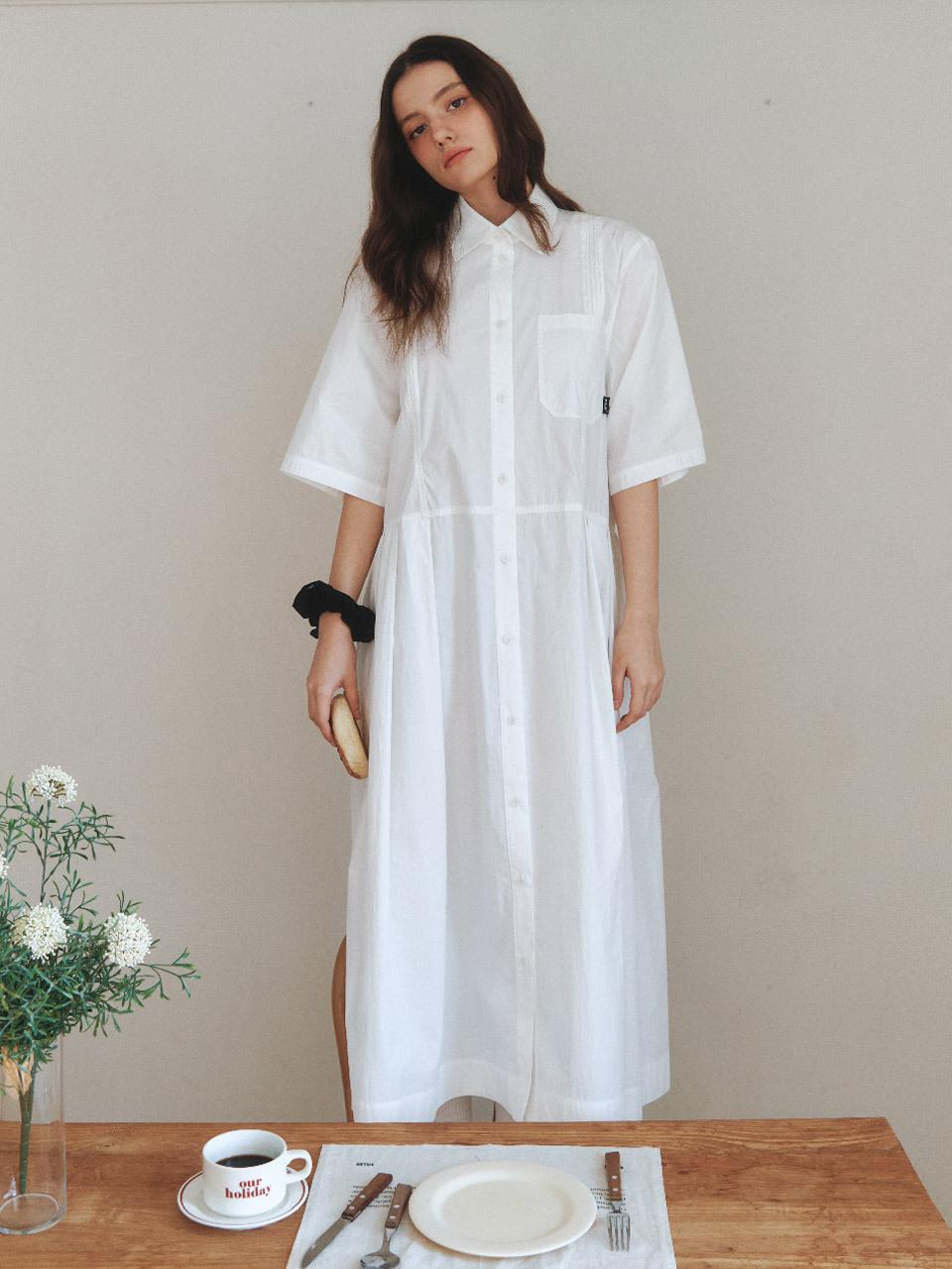 CLUNY Pintuck Long Shirt Maxi Dress [Beige]