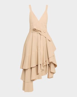 Co Asymmetric Tiered Ruffle Midi Tank Dress