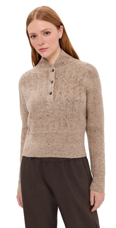 CO CO Cropped Henley Sweater Antelope