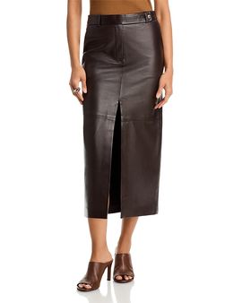 Co Co Double Slit Leather Pencil Skirt