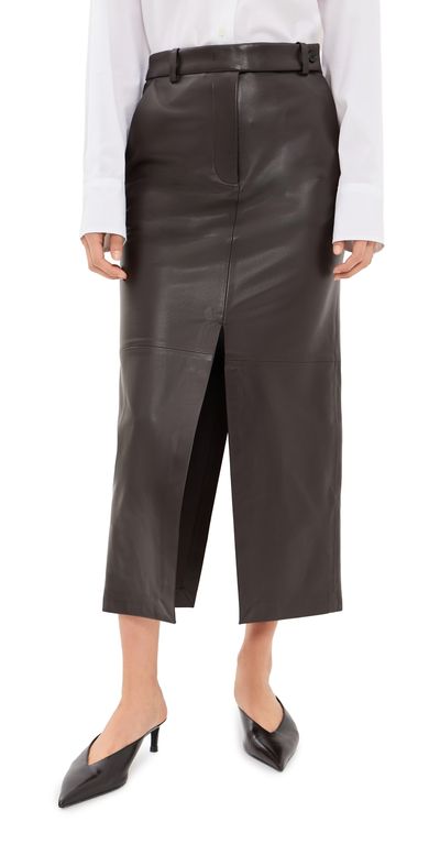 CO CO Double Slit Leather Pencil Skirt Chocolate
