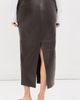 CO CO Double Slit Leather Pencil Skirt Chocolate - 3