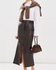 CO CO Double Slit Leather Pencil Skirt Chocolate - 5