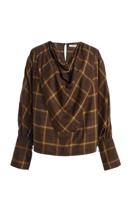 Co Co Draped Check Plaid Tunic Top