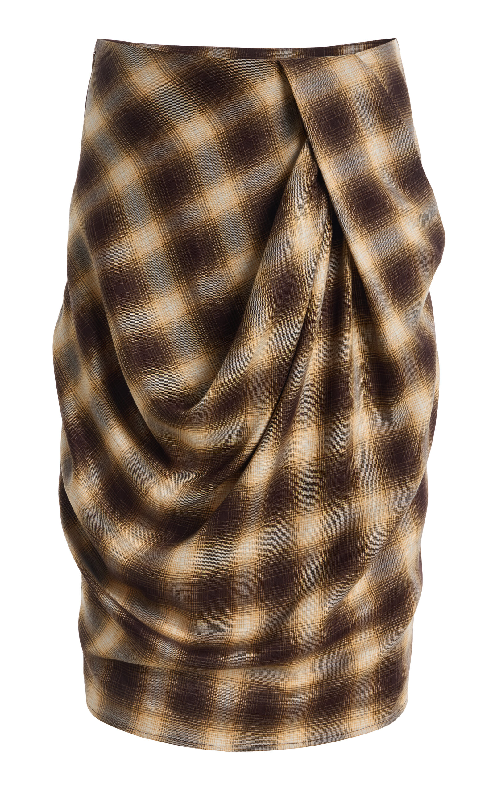 Co Co Draped Tencel Plaid Skirt