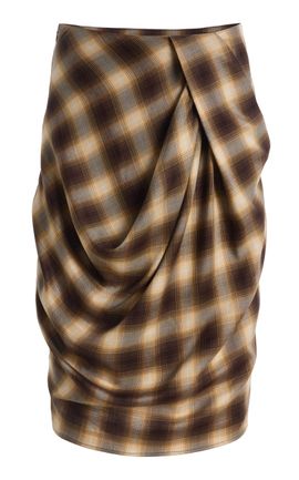 Co Co Draped Tencel Plaid Skirt