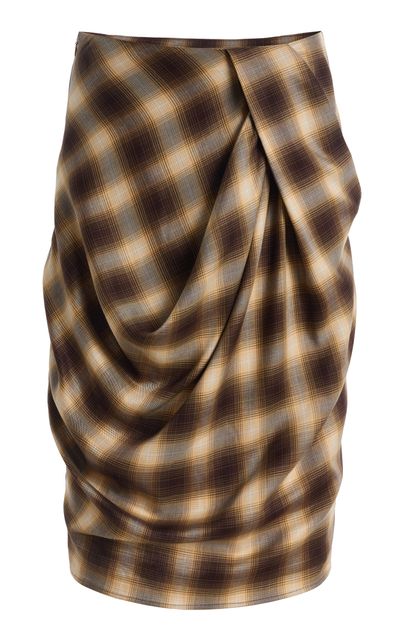 Co Co Draped Tencel Plaid Skirt