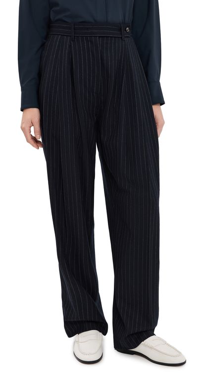 CO CO Pleated Pants Navy Stripe