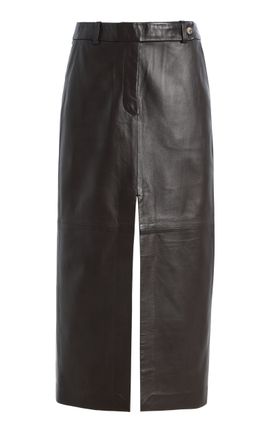 Co Co Tailored FrontSlit Leather Midi Skirt