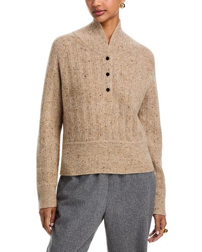 Co Co Wool and Cashmere Blend Cropped Henley Sweater