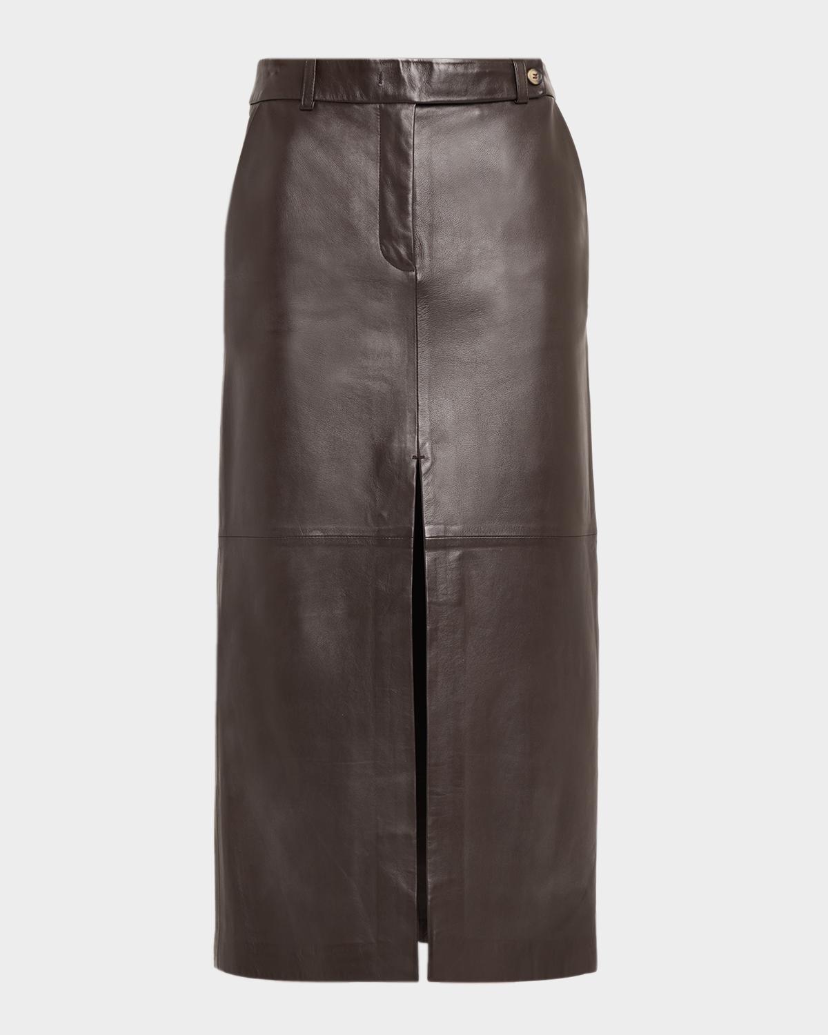 Co Double-Slit Leather Midi Pencil Skirt