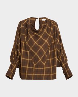 Co Draped Batwing Check-Print Tunic Top